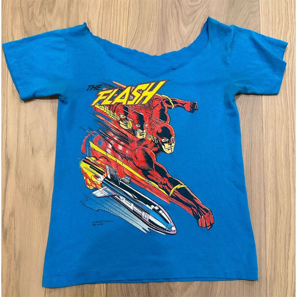 Vintage 1990 DC Comics The Flash Graphic T-Shirt Blue Unisex M youth large